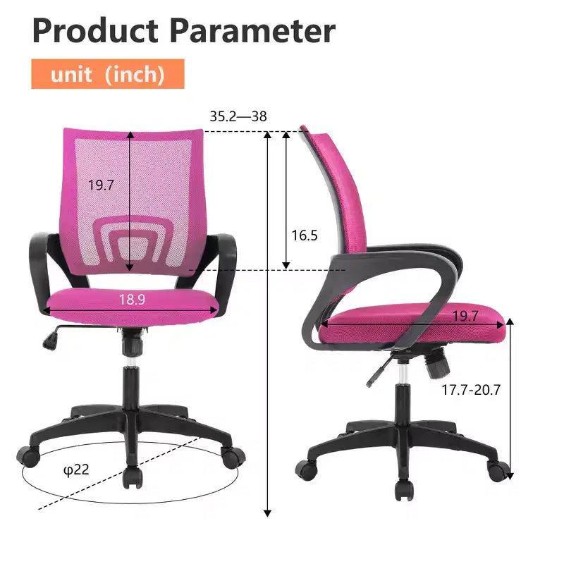 FDW Chaise de Bureau Maille Fauteuil d'Ordinateur avec Support Lombaire Accoudoir Chaise de Travail Réglable à Dossier Mi-Haut pour Femmes Adultes