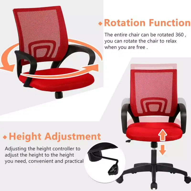 FDW Chaise de Bureau Maille Fauteuil d'Ordinateur avec Support Lombaire Accoudoir Chaise de Travail Réglable à Dossier Mi-Haut pour Femmes Adultes
