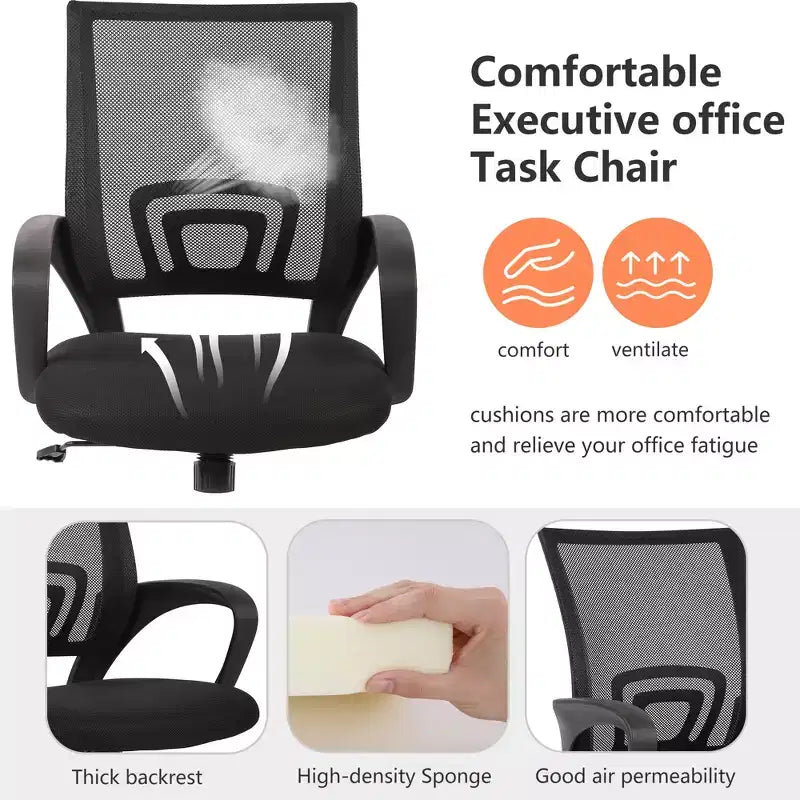 FDW Chaise de Bureau Maille Fauteuil d'Ordinateur avec Support Lombaire Accoudoir Chaise de Travail Réglable à Dossier Mi-Haut pour Femmes Adultes