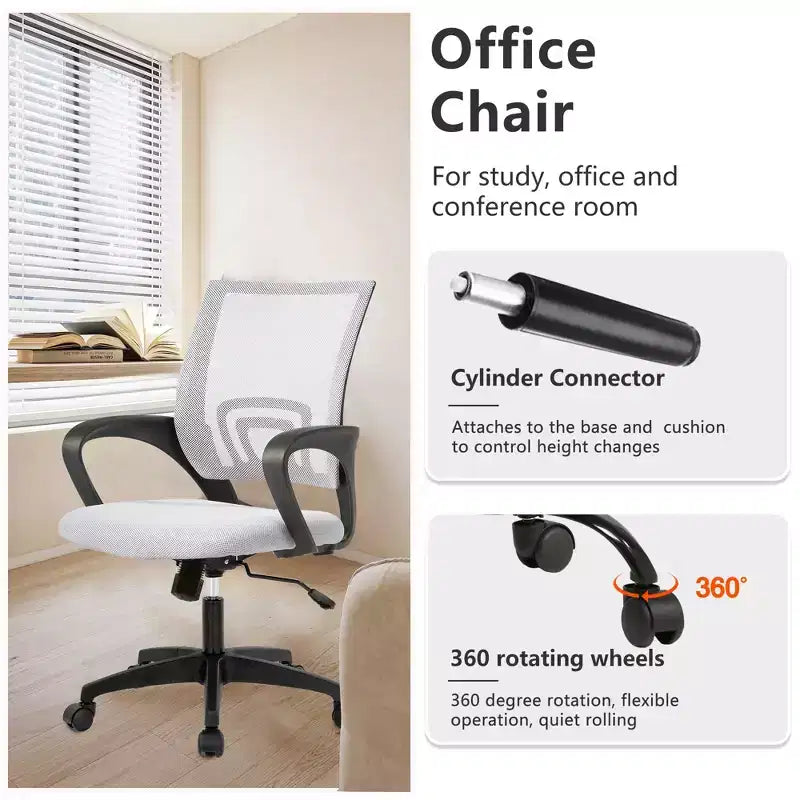 FDW Chaise de Bureau Maille Fauteuil d'Ordinateur avec Support Lombaire Accoudoir Chaise de Travail Réglable à Dossier Mi-Haut pour Femmes Adultes