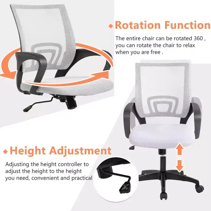 FDW Chaise de Bureau Maille Fauteuil d'Ordinateur avec Support Lombaire Accoudoir Chaise de Travail Réglable à Dossier Mi-Haut pour Femmes Adultes