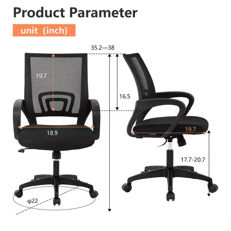 FDW Chaise de Bureau Maille Fauteuil d'Ordinateur avec Support Lombaire Accoudoir Chaise de Travail Réglable à Dossier Mi-Haut pour Femmes Adultes