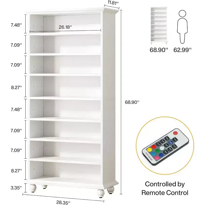 Lantine 9-Tier 30 Pairs Shoes Storage Cabinet with LED and Solid Wood Legs