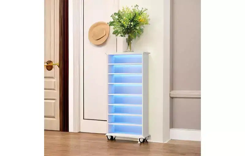 Lantine 9-Tier 30 Pairs Shoes Storage Cabinet with LED and Solid Wood Legs