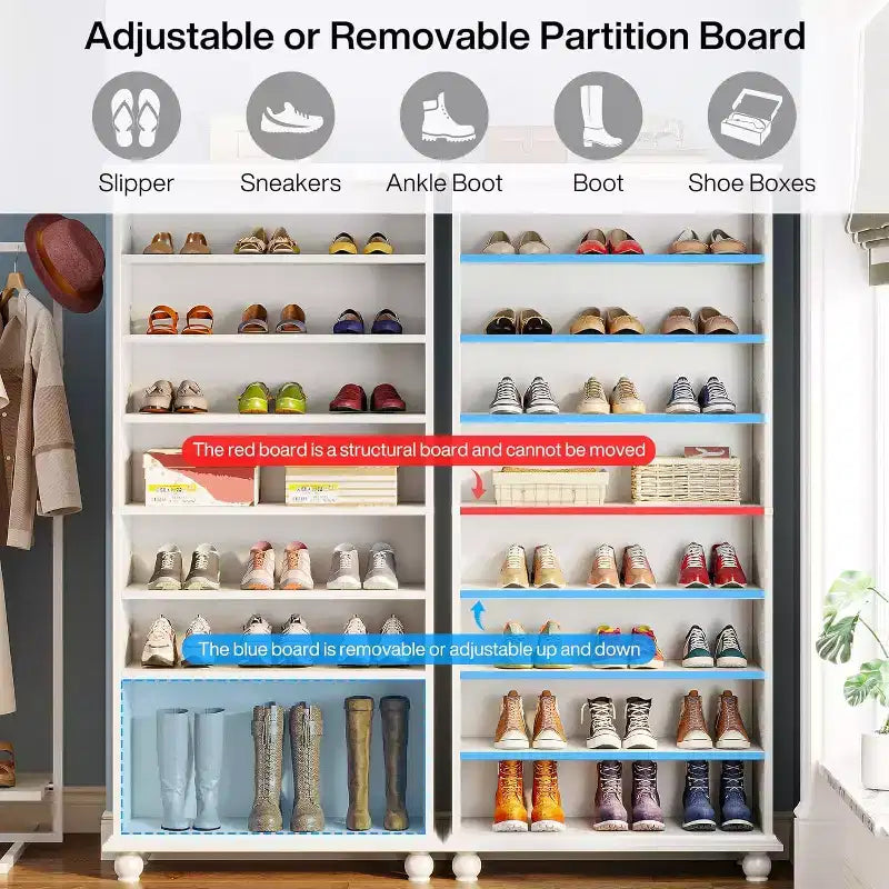 Lantine 9-Tier 30 Pairs Shoes Storage Cabinet with LED and Solid Wood Legs