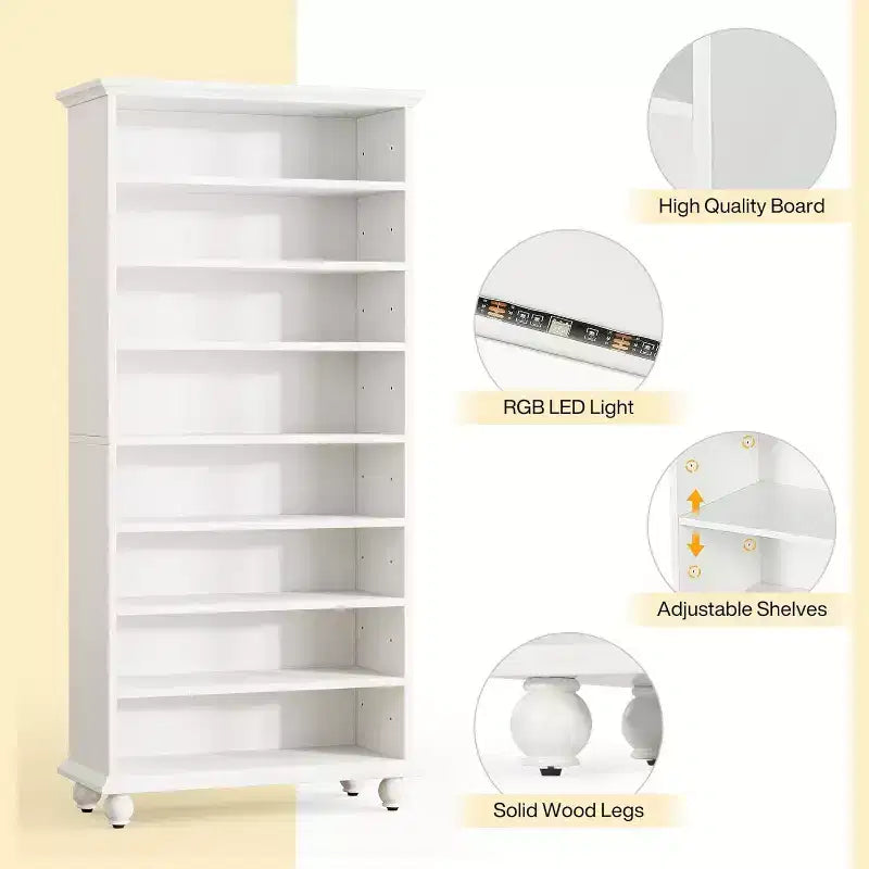 Lantine 9-Tier 30 Pairs Shoes Storage Cabinet with LED and Solid Wood Legs