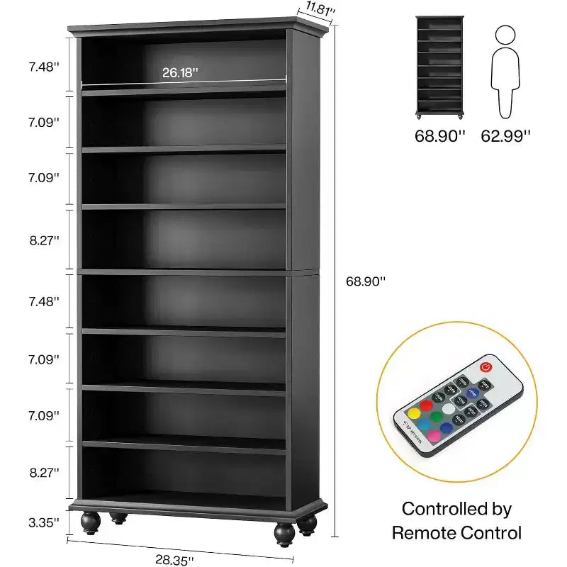 Lantine 9-Tier 30 Pairs Shoes Storage Cabinet with LED and Solid Wood Legs