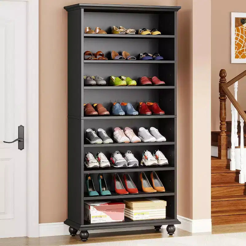 Lantine 9-Tier 30 Pairs Shoes Storage Cabinet with LED and Solid Wood Legs