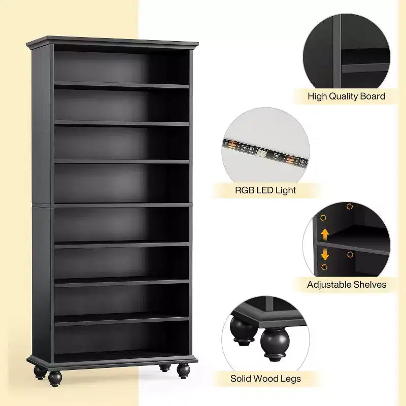 Lantine 9-Tier 30 Pairs Shoes Storage Cabinet with LED and Solid Wood Legs