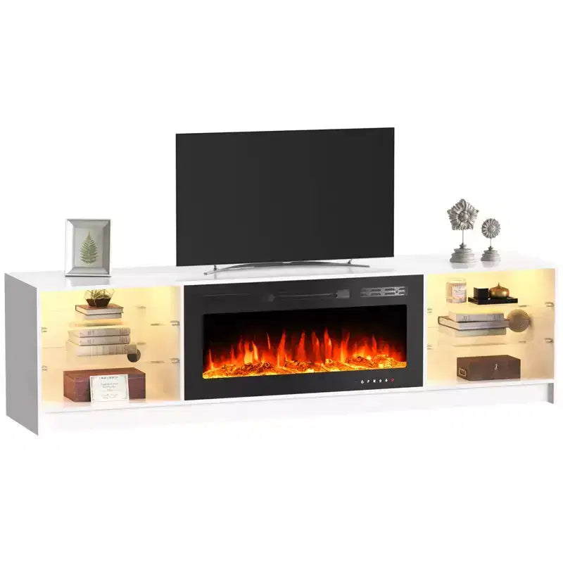 Meuble TV de cheminée Erommy avec cheminée électrique de 40 pouces, centre de divertissement avec étagères en verre réglables, console TV pour téléviseurs jusqu'à 79 pouces