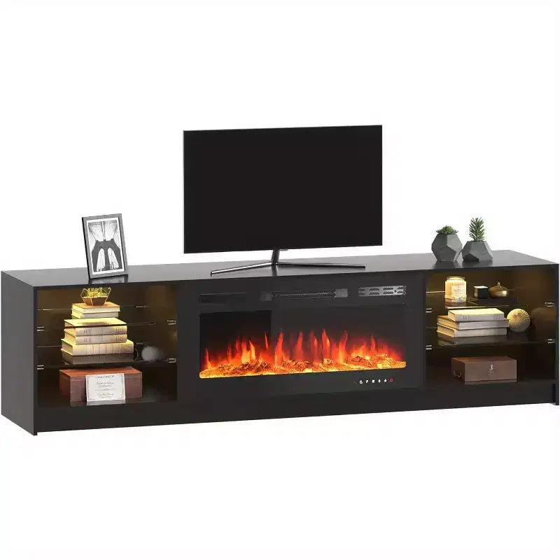 Meuble TV de cheminée Erommy avec cheminée électrique de 40 pouces, centre de divertissement avec étagères en verre réglables, console TV pour téléviseurs jusqu'à 79 pouces