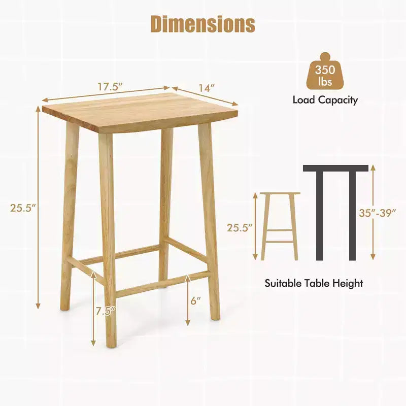 Costway 25.5 Counter Height Stool Set of 2/4 with Footrest & Solid Wood Frame Natural