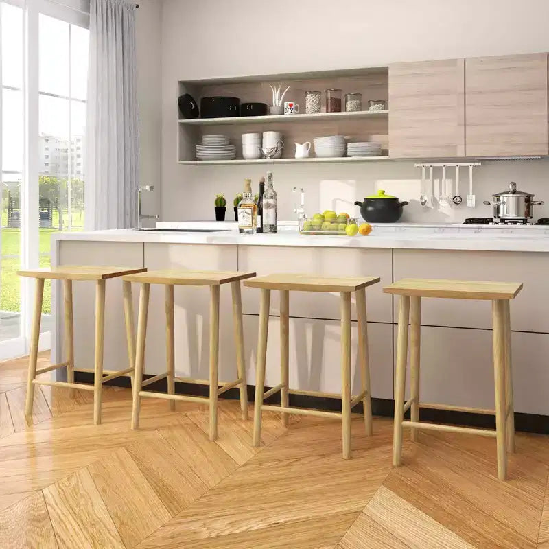 Costway 25.5 Counter Height Stool Set of 2/4 with Footrest & Solid Wood Frame Natural