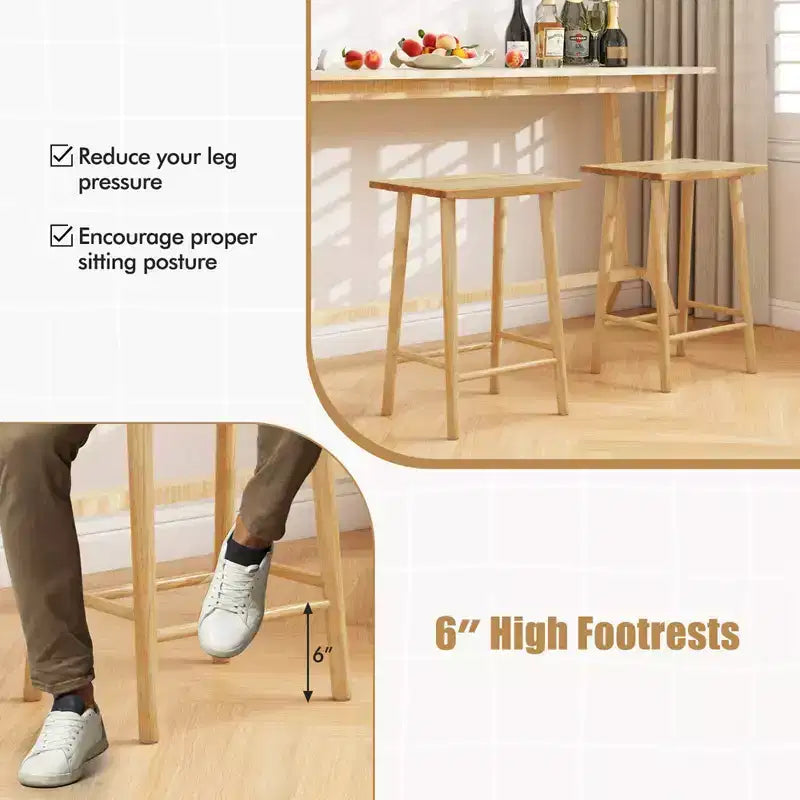 Costway 25.5 Counter Height Stool Set of 2/4 with Footrest & Solid Wood Frame Natural
