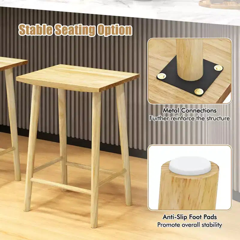 Costway 25.5 Counter Height Stool Set of 2/4 with Footrest & Solid Wood Frame Natural
