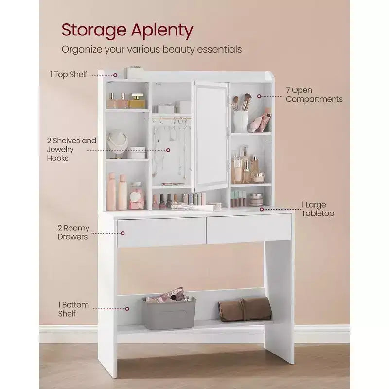 VASAGLE Vanity Desk with Mirror and Light