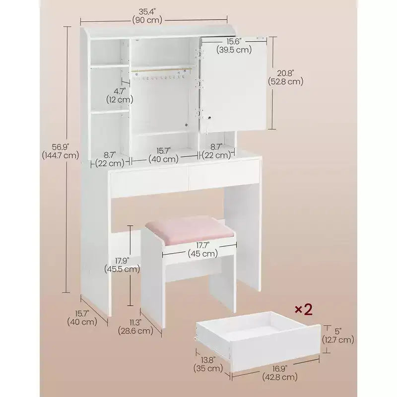 VASAGLE Vanity Desk with Mirror and Light