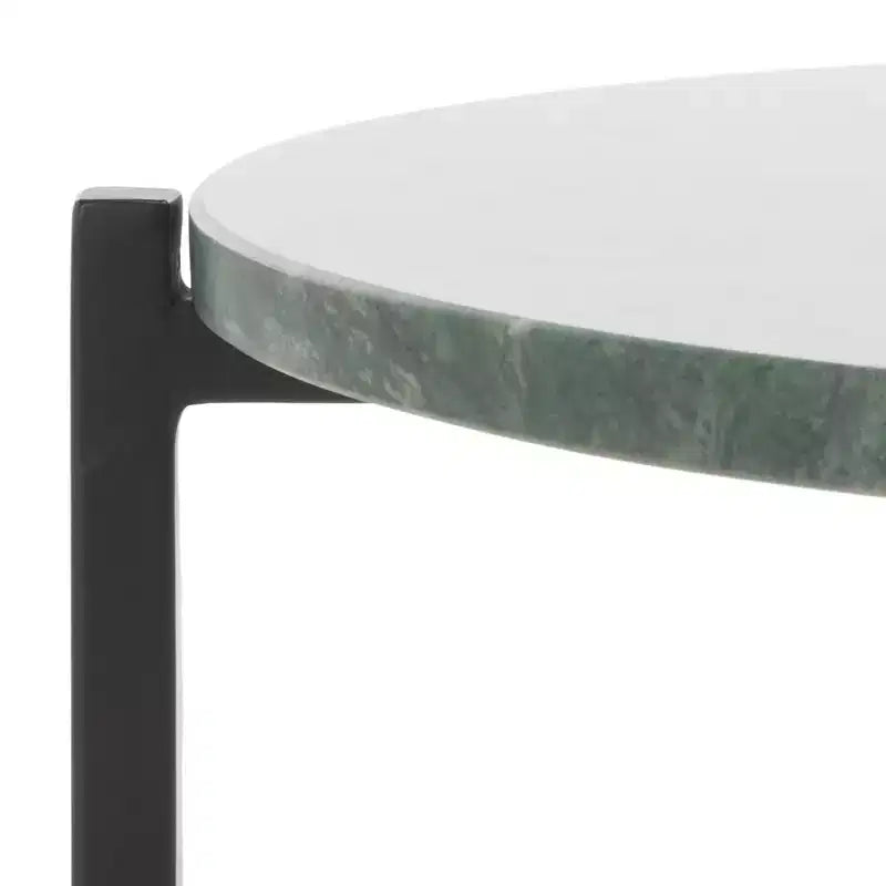 Evrynne Round Accent Table - ACC4608A - Green Marble/Black - Safavieh