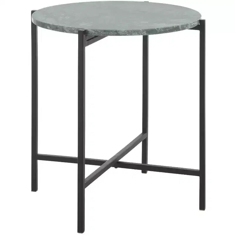 Evrynne Round Accent Table - ACC4608A - Green Marble/Black - Safavieh