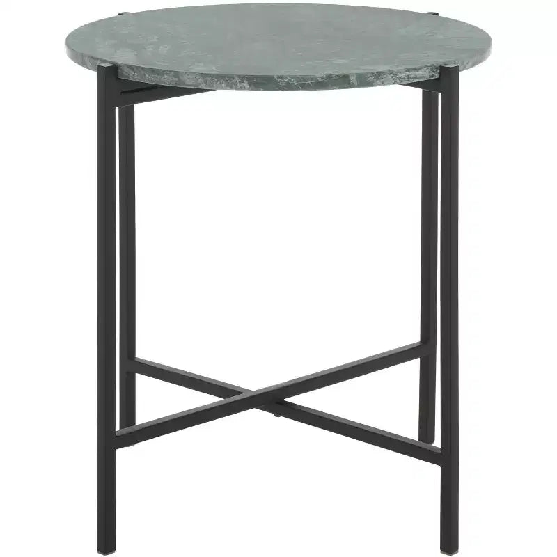 Evrynne Round Accent Table - ACC4608A - Green Marble/Black - Safavieh