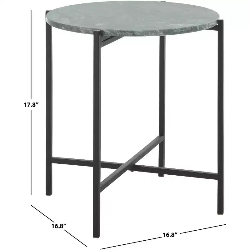 Evrynne Round Accent Table - ACC4608A - Green Marble/Black - Safavieh