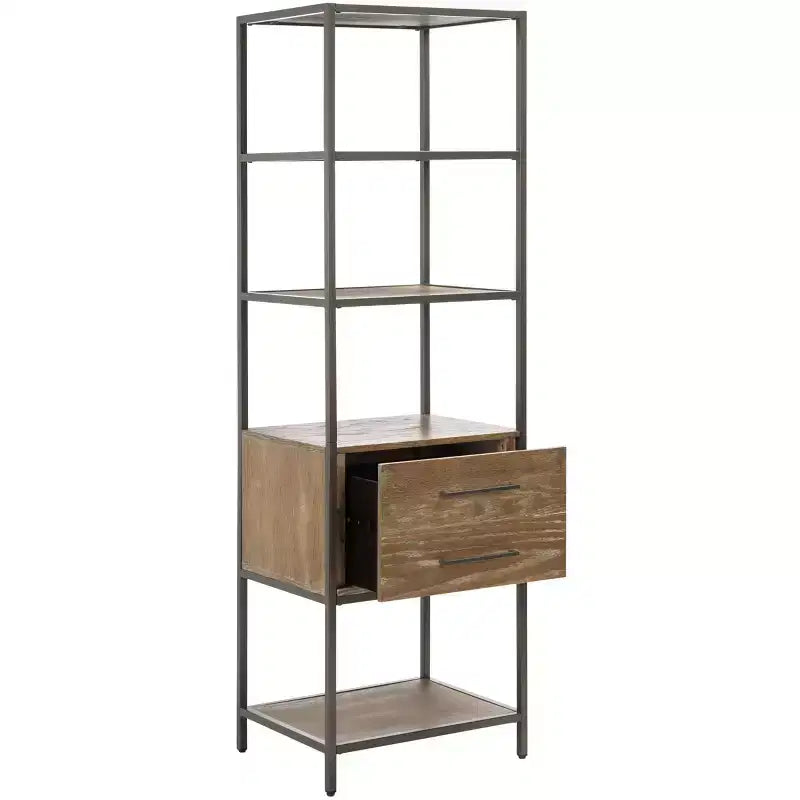 Étagère Jola 5 tablettes 1 tiroir - ETG6400 - Chêne rustique/Bronze canon de fusil - Safavieh