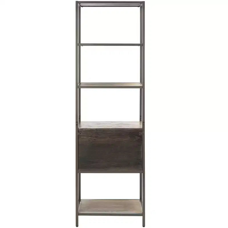 Étagère Jola 5 tablettes 1 tiroir - ETG6400 - Chêne rustique/Bronze canon de fusil - Safavieh