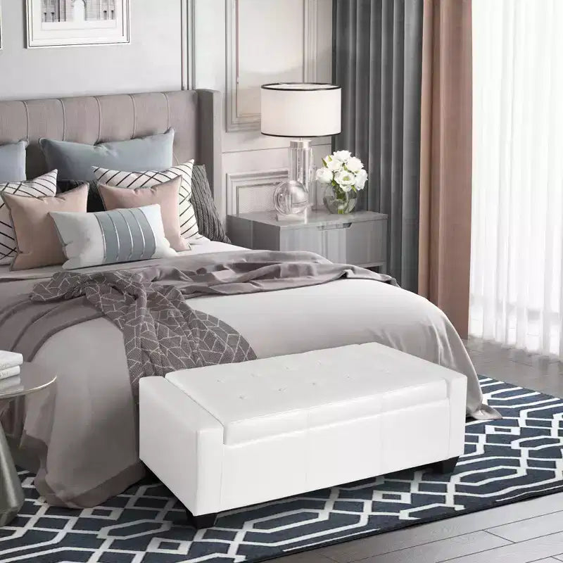 HOMCOM 51 Faux Leather Rectangular Tufted Storage Ottoman