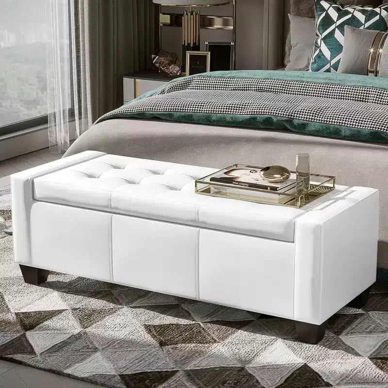 HOMCOM 51 Faux Leather Rectangular Tufted Storage Ottoman