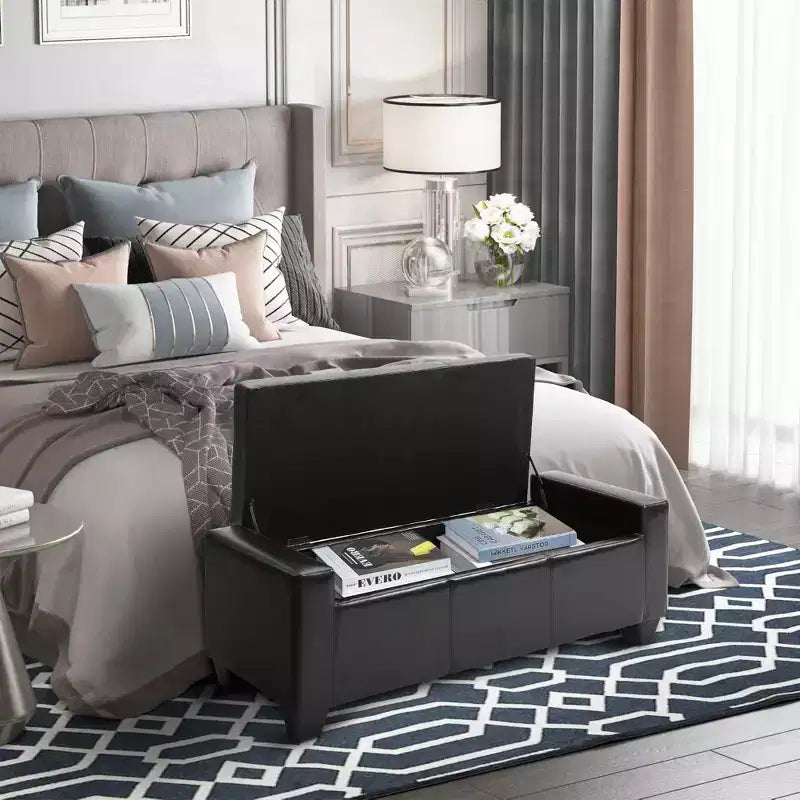 HOMCOM 51 Faux Leather Rectangular Tufted Storage Ottoman