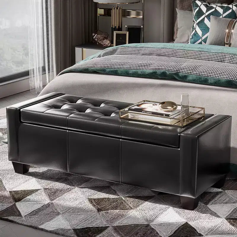 HOMCOM 51 Faux Leather Rectangular Tufted Storage Ottoman