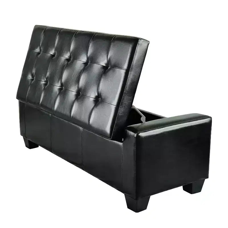HOMCOM 51 Faux Leather Rectangular Tufted Storage Ottoman
