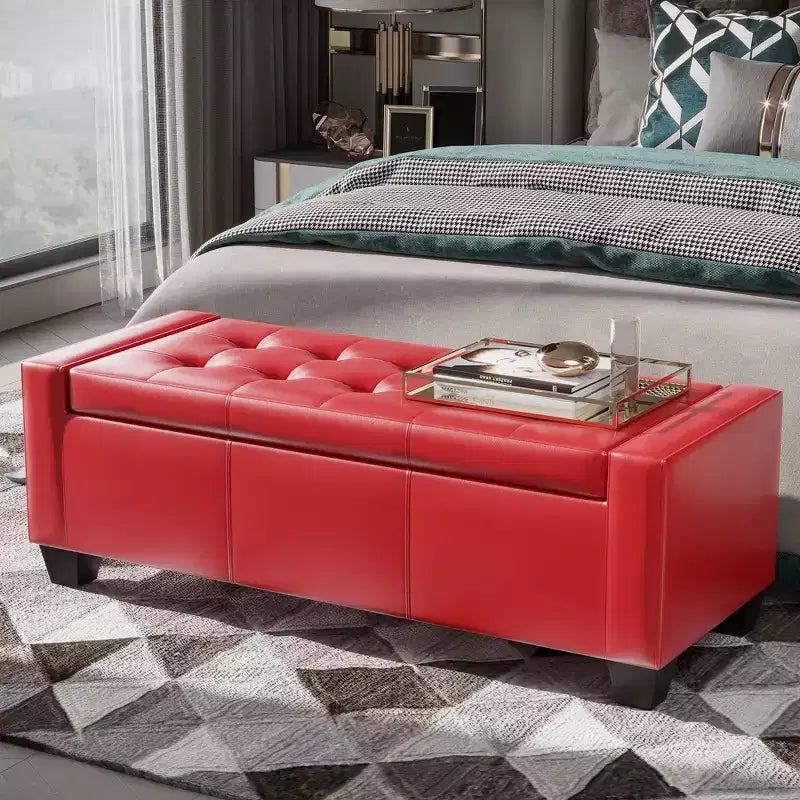 HOMCOM 51 Faux Leather Rectangular Tufted Storage Ottoman