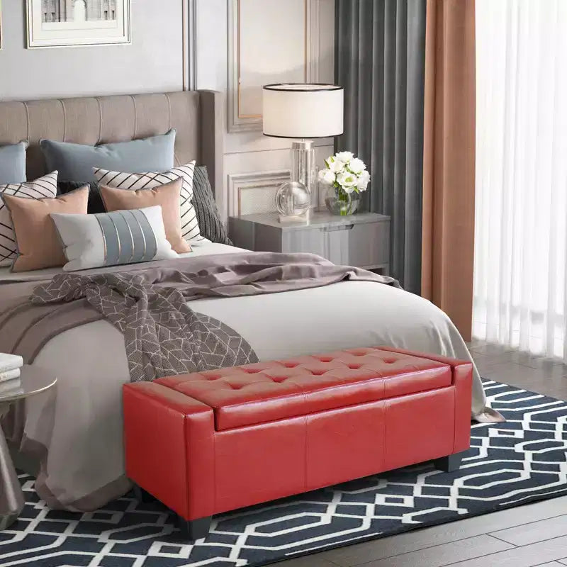 HOMCOM 51 Faux Leather Rectangular Tufted Storage Ottoman