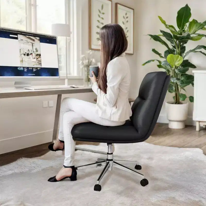 Emma and Oliver Mid-Back Armless Swivel Office Chair with Wheels, Padded Upholstered Back/Seat, Adjustable Height, and Sturdy Frame