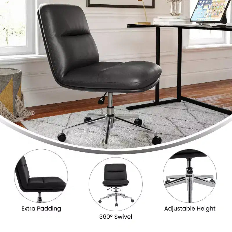 Emma and Oliver Mid-Back Armless Swivel Office Chair with Wheels, Padded Upholstered Back/Seat, Adjustable Height, and Sturdy Frame