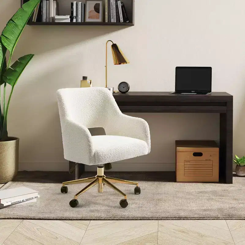 WestinTrends Genevieve Mid-Century Modern Swivel Office Chair With Wheels (Set Of 2), Cream