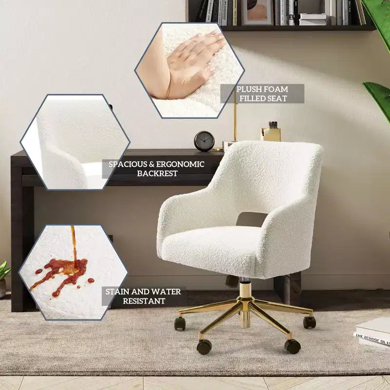 WestinTrends Genevieve Mid-Century Modern Swivel Office Chair With Wheels (Set Of 2), Cream
