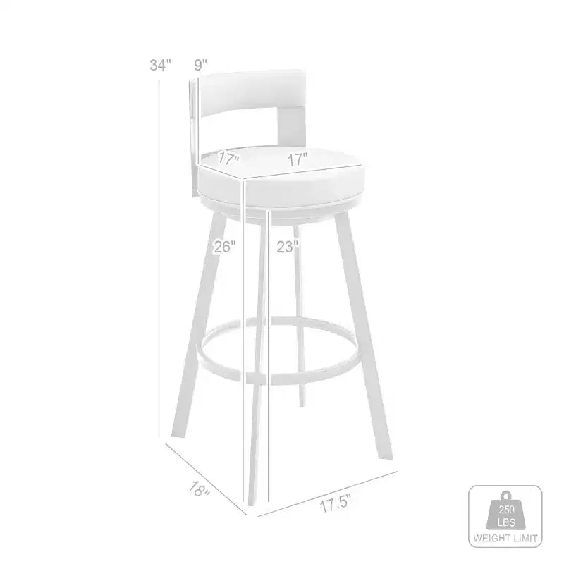 Armen Living 26 Flynn Metal with Faux Leather Swivel Counter Height Barstool