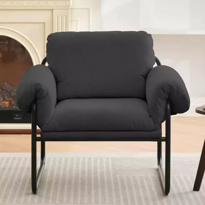 Hyleory Moore Metal Lambswool Upholstered Accent Chair for Bedroom Reception Area Reading Room Living Room(set of 2)