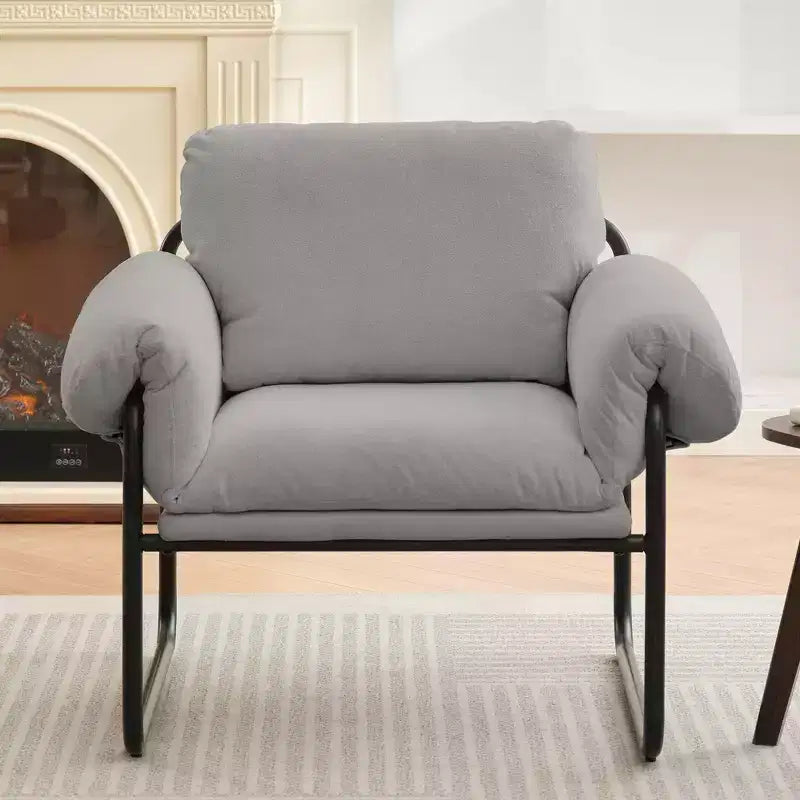 Hyleory Moore Metal Lambswool Upholstered Accent Chair for Bedroom Reception Area Reading Room Living Room(set of 2)