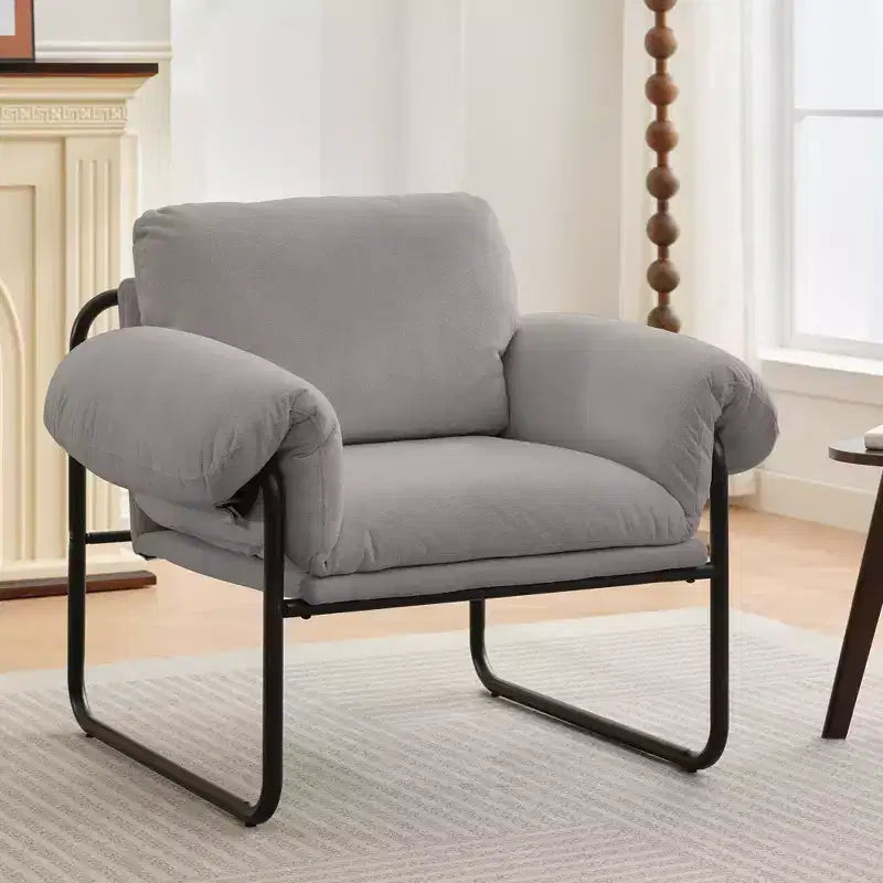 Hyleory Moore Metal Lambswool Upholstered Accent Chair for Bedroom Reception Area Reading Room Living Room(set of 2)