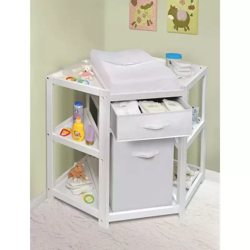Badger Basket Diaper Corner Baby Changing Table with Hamper and Basket