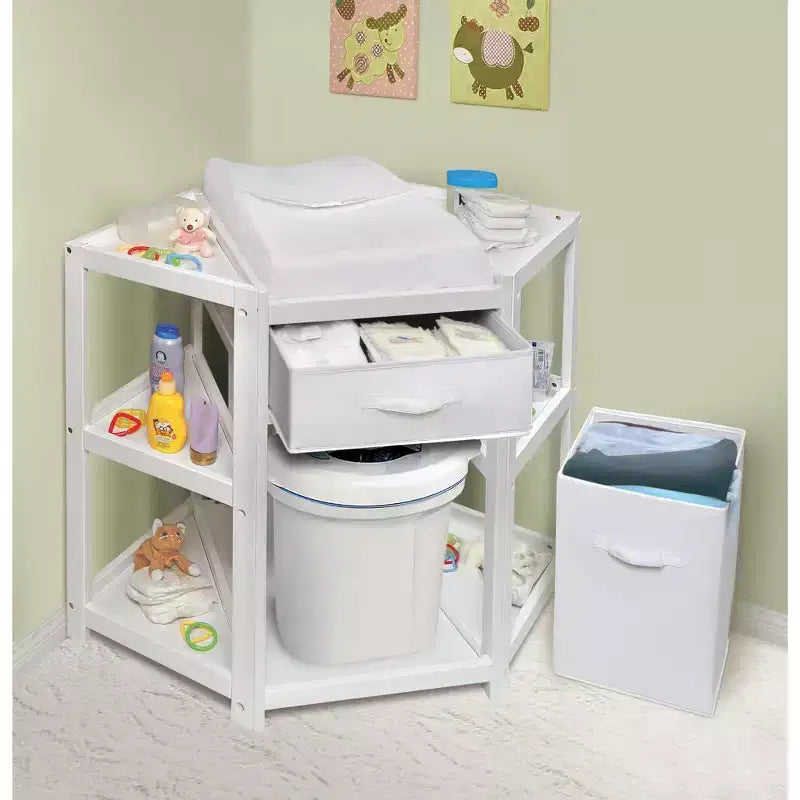 Badger Basket Diaper Corner Baby Changing Table with Hamper and Basket