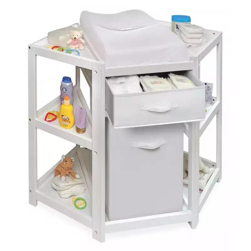 Badger Basket Diaper Corner Baby Changing Table with Hamper and Basket