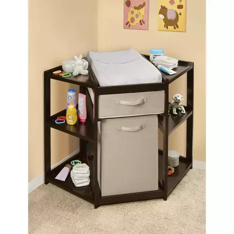 Badger Basket Diaper Corner Baby Changing Table with Hamper and Basket
