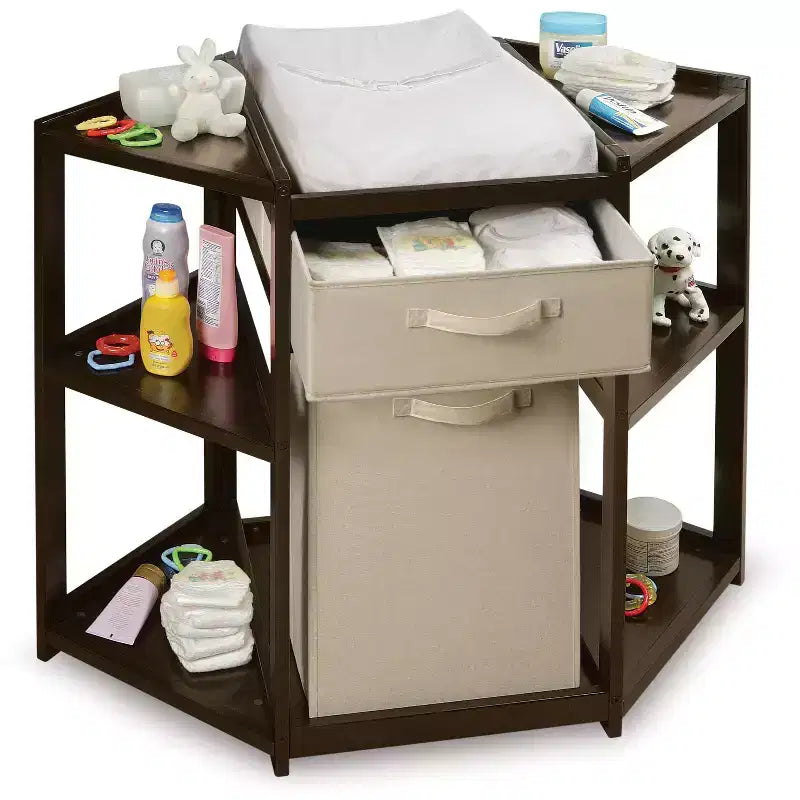 Badger Basket Diaper Corner Baby Changing Table with Hamper and Basket