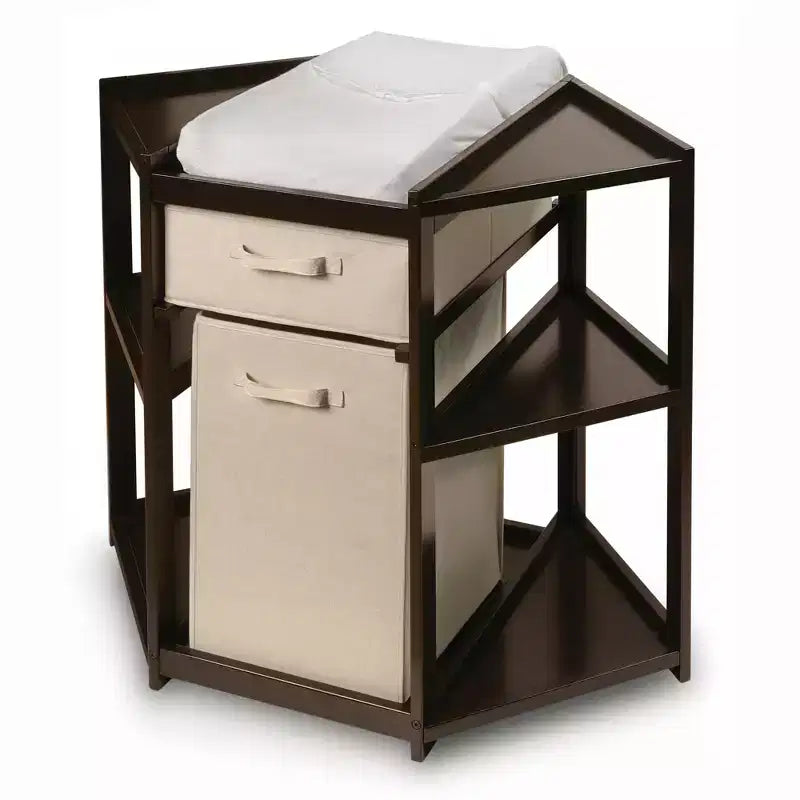 Badger Basket Diaper Corner Baby Changing Table with Hamper and Basket