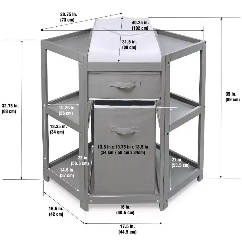 Badger Basket Diaper Corner Baby Changing Table with Hamper and Basket