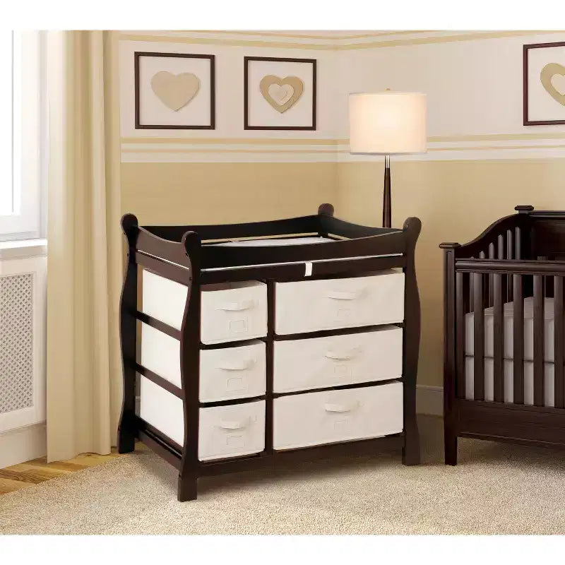 Badger Basket Sleigh Style Baby Changing Table with 6 Baskets